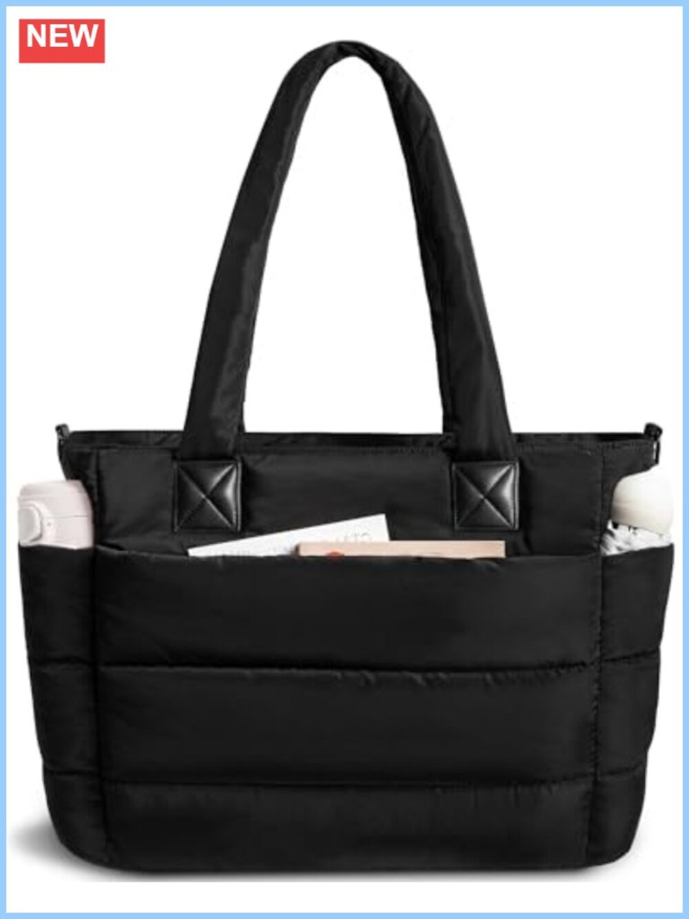 Quilted Puffer Tote Bag Lightweight Work Travel Handbag Multiple Pockets